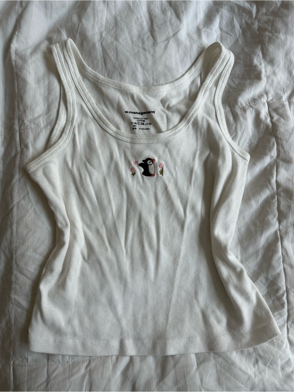 W Management White Penguin Embroidered Tank Top